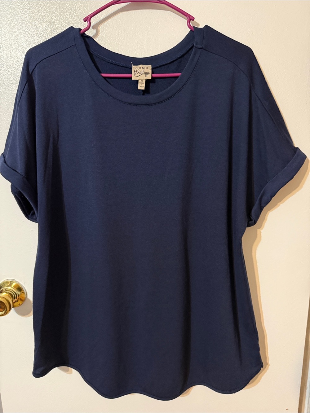Como Vintage Navy Short Sleeve Crewneck Top